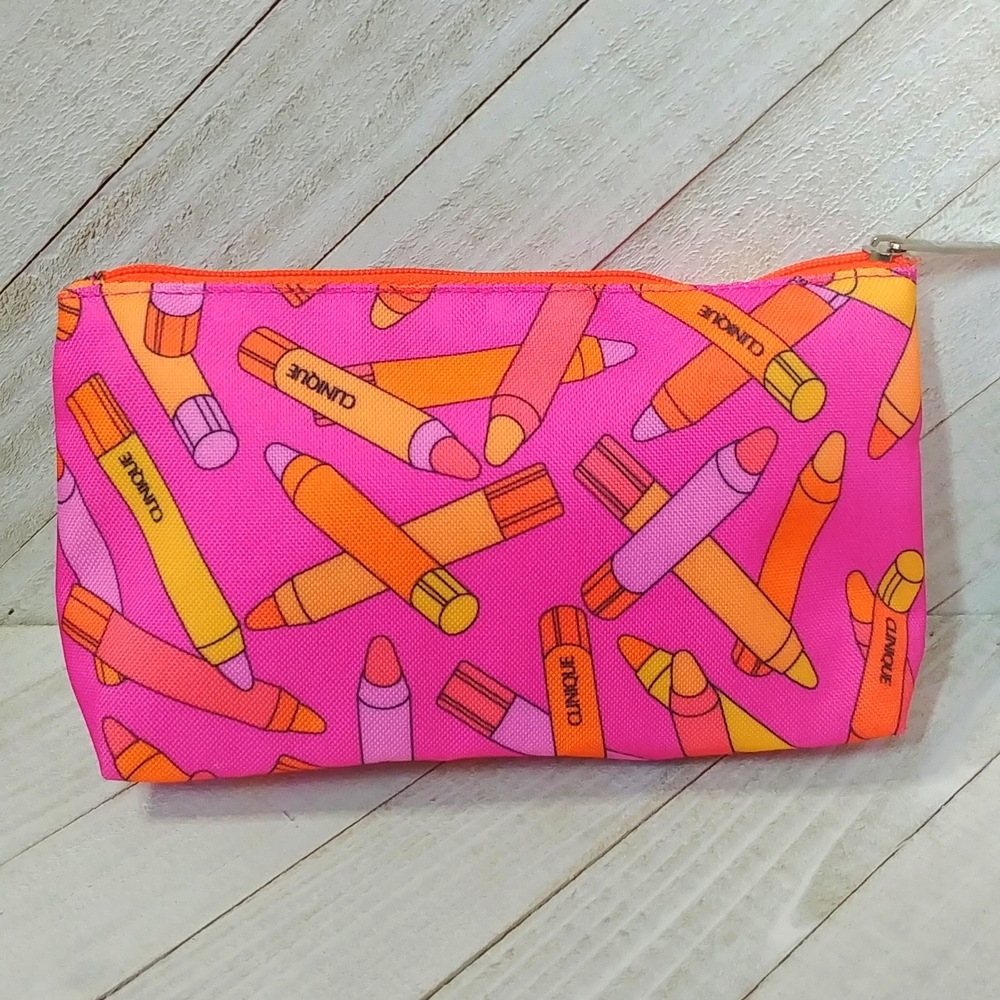 NEW Clinique Bright Cosmetic Pencil Patterned Makeup Bag